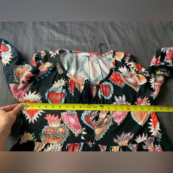 Vintage Heart Angel Print Religious Babydoll Boho Midi Dress Black Red Pink S-L - Picture 13 of 15